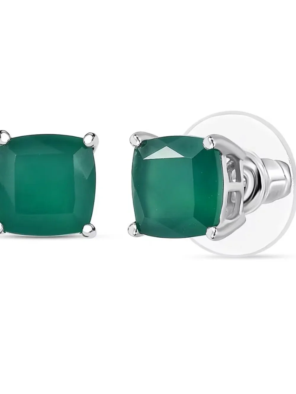 Green Onyx Solitaire Sterling Silver Stud Earrings